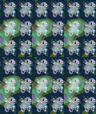 Raster illüstrasyonundaki çiçek desenli çizim. Mavi renkte çiçekler.