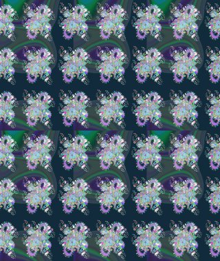 Düz Çiçek Elementleri Tasarımı. Renkli Bahar Teması eskiz kalıbı. Taslak desenli, modaya uygun kumaş deseni. Raster illüstrasyonu. Şirin çiçek elementleri..