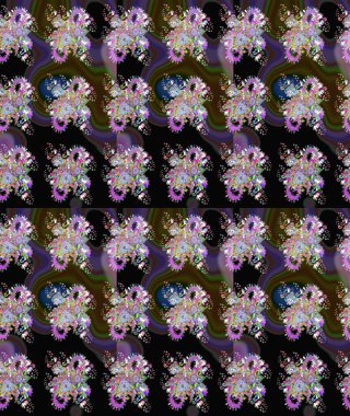 Raster - stok. Eskiz arkaplan modeli. Yapraklı çiçekler ve siyah renkli papatya çiçekleri..