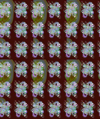 Çiçeksel fantezi tasarımı ve parlak bir arka plan çizimi. Düz Çiçek Elementleri Tasarımı. Renkli Bahar Teması çizim şablonu.