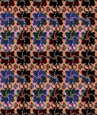 Raster çiçek desenli çiçek deseni, yapraklar, dekoratif elementler, sıçrama, lekeler, el çizimi kontur çizgileri ve Doodle çizim stili, grafik raster çizim çizimi.