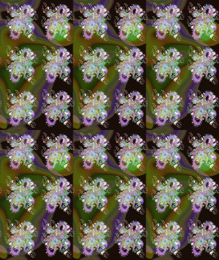 Şirin karalamalı çiçek desenli çizim. Eskiz stili yeşil renkler. Raster illüstrasyonu. Raster illüstrasyonu. El yapımı çiçek ve bitki koleksiyonu.