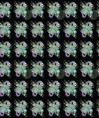 Tekstil, kumaş, ambalaj, hatıra defteri için hoş bir çiçek arkaplanı. Elle çizilmiş çiçek desenli Raster çizimi. Siyah arka planda. Çocuksu tasarım.