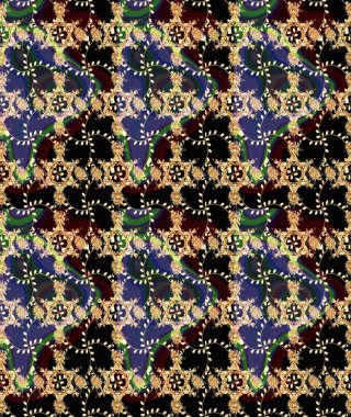 Raster illüstrasyonu. Renkli çizim kalıbı. Çiçek arkaplan. Çiçek duvar kâğıdı. Siyah renklerde sevimli tekstil.