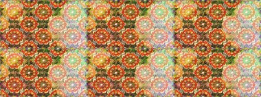 Raster illüstrasyonu. Kahverengi renklerde, altın elementlerle kusursuz desen. Kusursuz klasik raster altın desenli. Klasik klasik klasik arka plan. Geleneksel oryantasyon süsü.