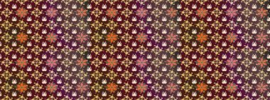 Raster deseni. Bahar çiçekleri dallı desen, mor renkler çiçekli siluet.