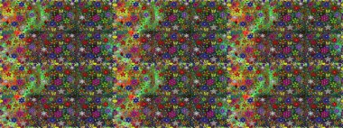 Düz Çiçek Elementleri Tasarımı. Renkli Yaz Temalı Kusursuz Arkaplan. Sevimli çiçek raster deseni. Yeşil renkte çiçekler.