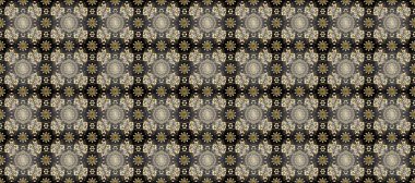 Damask arkaplanı tekerrür ediyor. Gri, bej ve kahverengi renklerde altın element. Barok tarzında altın çiçek süsü. Antika altın tekrarlanabilir duvar kağıdı.