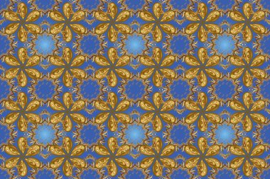 Kusursuz klasik altın desen. Raster geleneksel oryantasyon süsü. Altın desenli mavi, kahverengi ve sarı altın elementli.