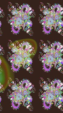 Raster çiçek desenli çiçek deseni, yapraklar, dekoratif elementler, sıçrama, lekeler, el çizimi kontur çizgileri ve Doodle çizim stili, grafik raster çizim çizimi.