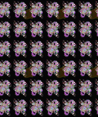 Siyah çiçekli eskiz deseni, suluboya çiçek deseni, sevimli çiçek, duvar kağıdı, kart ya da kumaş için fayanslı. Raster - stok.