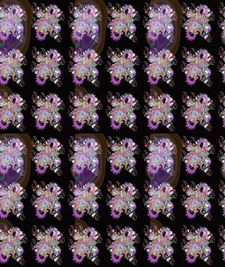 Çiçek buketleriyle klasik bir eskiz şekli. Siyah renklerde. Raster illüstrasyonu.