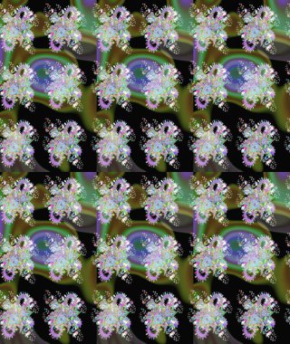 Çiçekli karalama şeklinde Raster çiçek deseni. Yumuşak, yeşil renkli bahar çiçekleri. Raster illüstrasyonu.