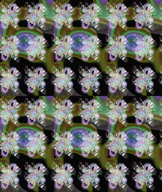 Çiçekli karalama şeklinde Raster çiçek deseni. Yumuşak, yeşil renkli bahar çiçekleri. Raster illüstrasyonu.