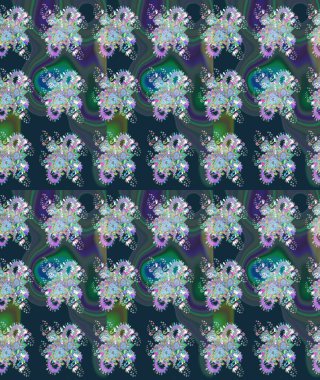 Raster illüstrasyonundaki çiçek desenli çizim. Mavi renkte çiçekler.