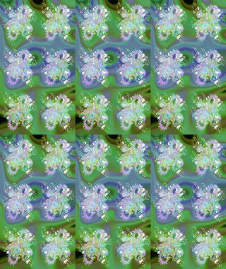 Şirin karalamalı çiçek desenli çizim. Raster illüstrasyonu. Raster illüstrasyonu. Eskiz stili yeşil renkler. El yapımı çiçek ve bitki koleksiyonu.