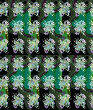 Çiçekli karalama şeklinde Raster çiçek deseni. Yeşil renkli çiçekler. Nazik, sevimli çiçek arkaplanı..