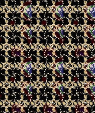 Süslü kumaş deseni. Renkli Bahar Teması eskiz kalıbı. Düz Çiçek Elementleri Tasarımı. Raster illüstrasyonunda çiçek deseni çizimi.