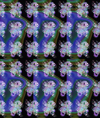 Asya tekstil tarzında. Raster illüstrasyonu. Çiçek desenli çizim. Raster illüstrasyonu. Mavi renkte çiçekler.