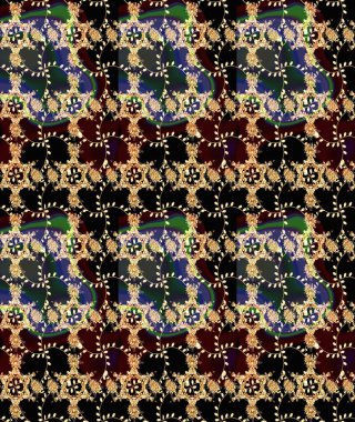 Siyah kıvırcık çiçekler siyah renkte şekillenir. Raster illüstrasyonu. Klasik çiçek tasarım elementleri.