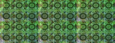 Altın karalama fantezi yapraklarından ve yeşil renkli çiçeklerden Raster soyut çiçek çelengi. El yapımı dekoratif çerçeve, albüm kapağı, tebrik kartı, klasik Art deco tarzı.