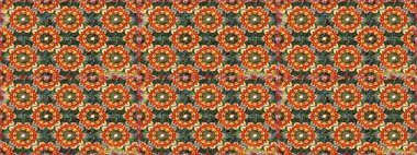 Süslü dantel iz sürücü. Turuncu renkli geleneksel Arap dekoru. Çiçekli süslemeli, pürüzsüz bir desen. Duvar kâğıdı için altın süslü bir illüstrasyon. Doğu tarzında vintage tasarım ögesi.