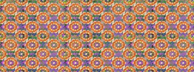 Süslü dekorasyon. Damask altın soyut çiçek turuncu renklerde dikişsiz desen. Raster illüstrasyonu.