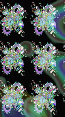 Raster illüstrasyonu. Siyah renkli çiçekler. El çizimi çiçekli soyut çizim deseni.