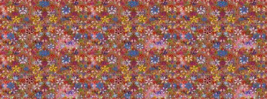 Kahverengi renkte çok kahverengi, zarif küçük çiçekler ve komik böcekler, raster desen, illüstrasyon.