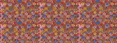 Birçok kahverengi ve soyut çiçekli tropikal desenler. Küçük çiçekteki sevimli çiçek deseni. Varicolobrown raster kusursuz illüstrasyon.