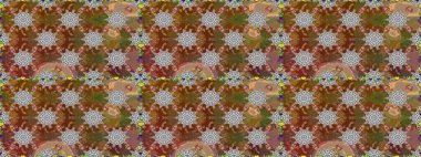 Birçok kahverengi ve soyut çiçekli tropikal desenler. Küçük çiçekteki sevimli çiçek deseni. Varicolobrown raster kusursuz illüstrasyon.