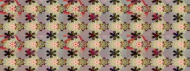 Asya tekstil tarzında. Bej ve gri renkli çiçekler. Çiçek desenli çizim. Raster illüstrasyonu. Raster illüstrasyonu.