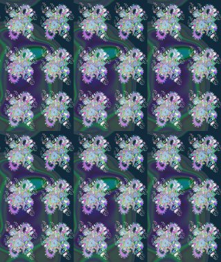 Şirin karalamalı çiçek desenli çizim. El yapımı çiçek ve bitki koleksiyonu. Robot resim tarzı mavi renkler. Raster illüstrasyonu. Raster illüstrasyonu.