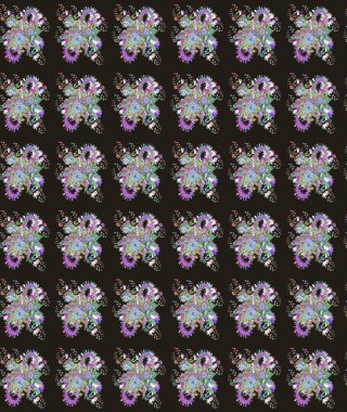 Raster illüstrasyonu. Gri renkli Asya tekstili. Suluboya çiçekli çiçek deseni.