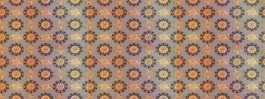 Renkli desenli eskiz deseni, gri çiçekler ve dekoratif elementlerle. Eskiz geçmişi. Kumaş, tekstil, duvar kağıdı baskısı için. Raster illüstrasyonu. Antika retro tarzı.