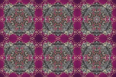 Barok tarzında altın çiçek süsü. Damask arkaplanı tekerrür ediyor. Altın element gri, mor ve kahverengi renklerde. Antika altın tekrarlanabilir duvar kağıdı.