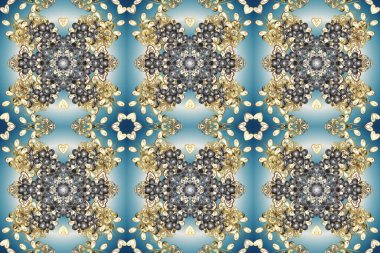 Altın desenli gri, mavi ve nötr renklerde altın elementler. Süslü dekorasyon. Raster klasik barok çiçeksiz altın desenli. Lüks, kraliyet ve Viktorya dönemi konsepti.