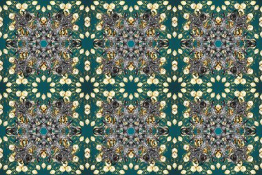Raster oryantal süs. Kusursuz altın desen. Altın desenli gri, mavi ve yeşil altın elementlerle.
