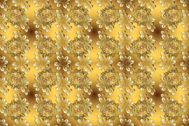 Raster illüstrasyonu. Kusursuz soyut bir arkaplan. Oriental raster klasik kahverengi, bej, sarı ve altın desenli.