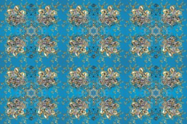 Damask pürüzsüz yineleme kalıbı. Antika altın tekrarlanabilir duvar kağıdı. Altın element mavi, nötr ve yeşil renklerde. Barok tarzında altın çiçekli süs..