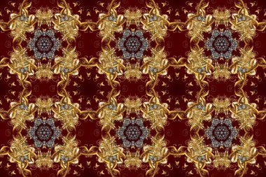 Arkaplan, kumaş, altın duvar kağıdı. Kahverengi, bej ve kırmızı renklerde altın desenli altın elementler. Düz elle çizilmiş klasik koleksiyon. Raster altın pürüzsüz desen.