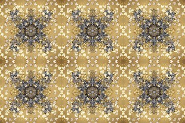 Klasik klasik klasik arka plan. Altın elementlerle bej, nötr ve gri renklerde kusursuz desen. Geleneksel oryantasyon süsü. Kusursuz klasik raster altın desenli.