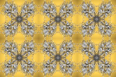 Klasik raster sarısı, kusursuz desen. Sarı, gri ve bej renklerde altın elementlerle kusursuz desen. Geleneksel oryantasyon süsü. Klasik vintage arkaplan.