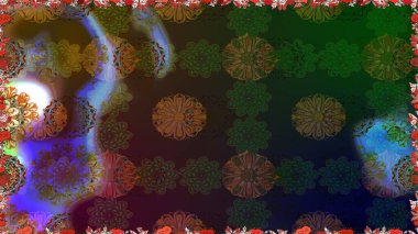 Düz Çiçek Elementleri Tasarımı. Renkli Bahar Temalı Kusursuz Arkaplan. Kahverengi renkli çiçekler. Raster illüstrasyonu. Asya tekstil tarzında. Kusursuz çiçek deseni.