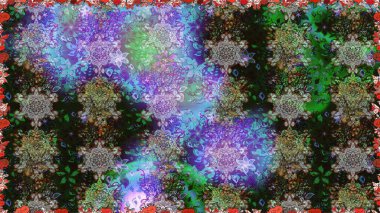 Davetiye ve kartpostal tasarımı için dekoratif çiçek unsurları. Poster ya da kapak için arka plan. Yapraklı kusursuz desen. Şirin, zarif çiçekler Raster illüstrasyonu. Tekstil için figür.