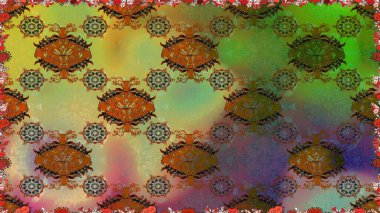 Bahar Tema Dikişsiz desen arka plan rengi. Düz çiçek öğeleri tasarım. Raster çizimde sorunsuz çiçek desenli. Fantezi kumaş deseni.