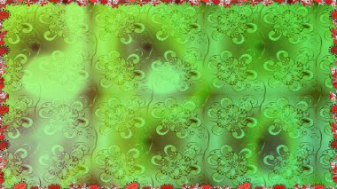 Raster illüstrasyonu. Renkli Bahar Temalı Kusursuz Arkaplan. Yeşil renkli çiçekler. Düz Çiçek Elementleri Tasarımı. Çiçekli, suluboya desenli kusursuz çiçek deseni.