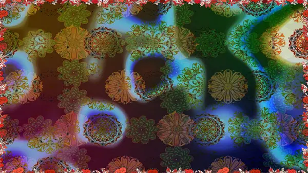 Kumaş, tekstil, duvar kağıdı baskısı için. Tomurcukları papatya çiçekleri olan sevimli bir çiçek deseni. Raster illüstrasyonu. Miles Fleur, süslü püslü bir süs. Kusursuz bir geçmişi var. Antika retro tarzı.