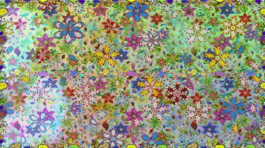 Miles Fleur, süslü püslü bir süs. Eski usul. Kusursuz bir geçmişi var. Tomurcukları papatya çiçekleri olan sevimli bir çiçek deseni. Raster illüstrasyonu. Kumaş, tekstil ve duvar kağıdı baskısı için..