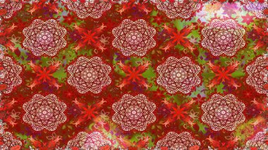 Raster illüstrasyonu. Raster illüstrasyonu. Asya tekstil tarzında. Kusursuz çiçek deseni. Kırmızı renkte çiçekler.